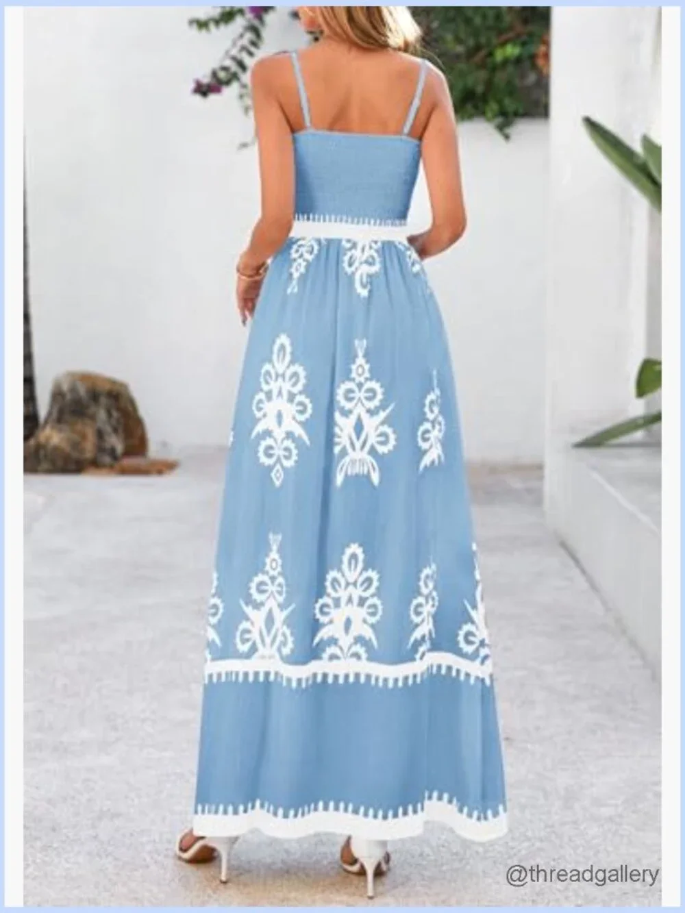 Women's Floral Maxi Dress Spaghetti Strap Smocked A-Line Sundress - Picture 2 of 7